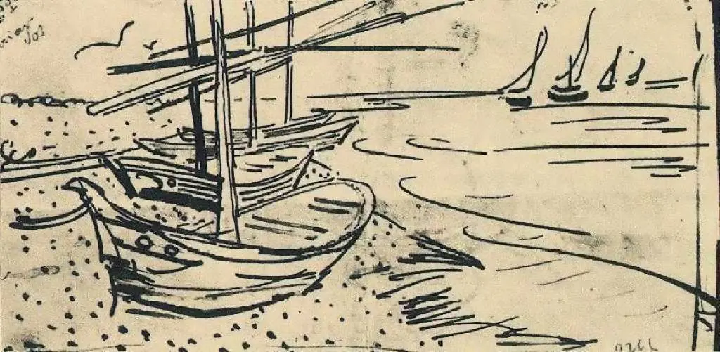 van Gogh Drawings: Fishing Boats On The Beach2