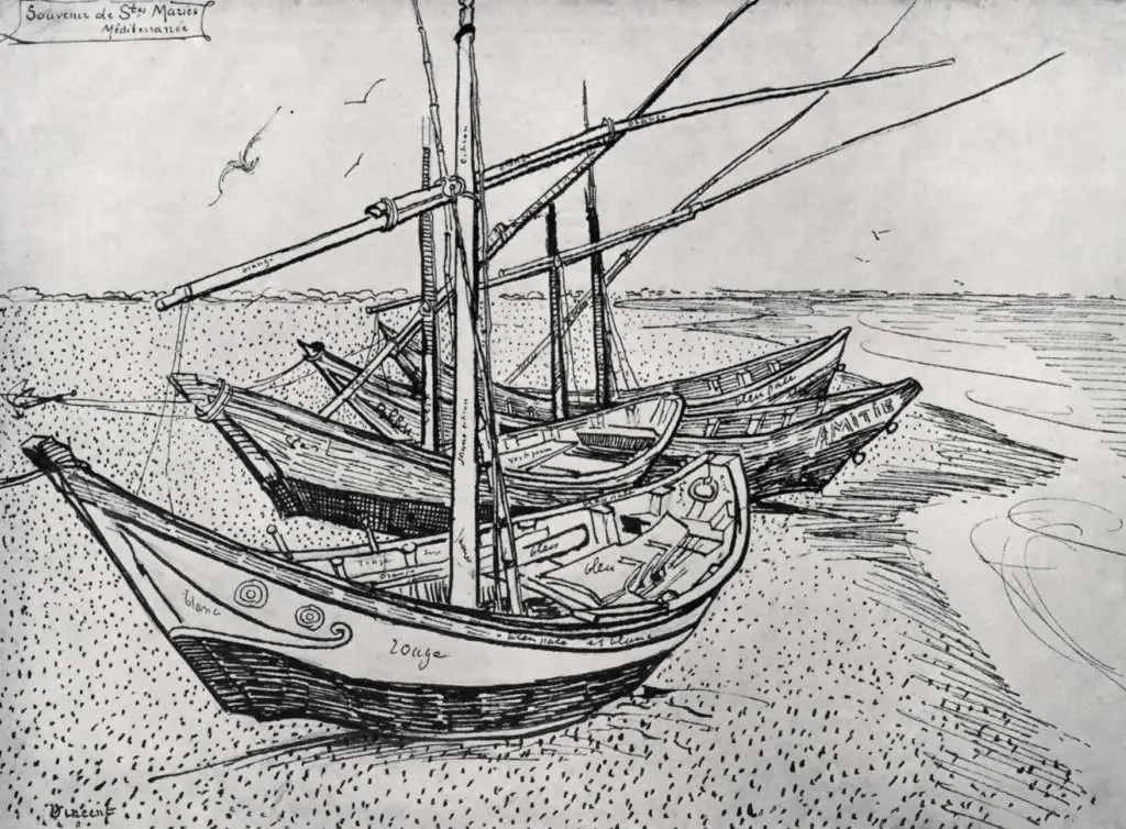 van Gogh Drawings: Fishing Boats On The Beach At Saintes-maries