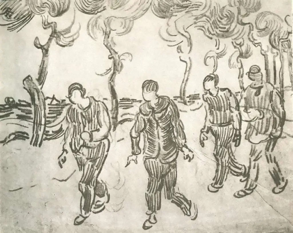van Gogh Drawings: Four Men On A Road With Pine Trees