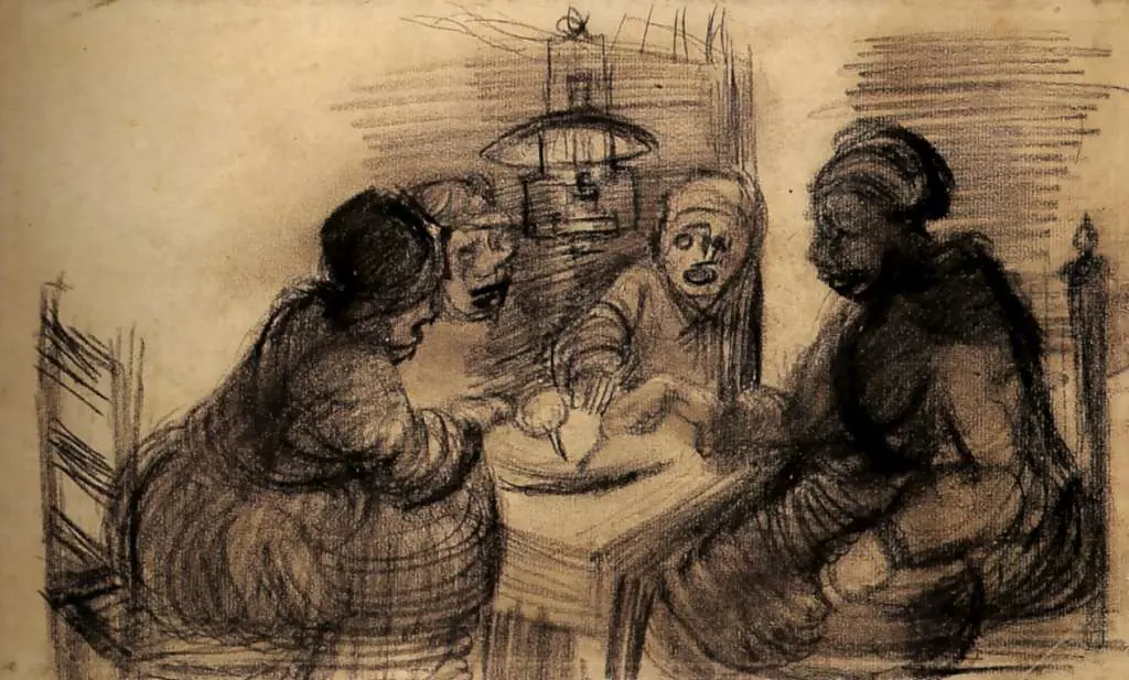 van Gogh Drawings: Four People Sharing A Meal