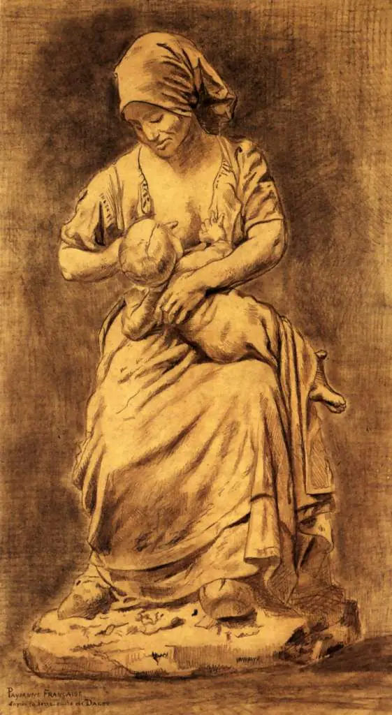 van Gogh Drawings: French Peasant Woman Suckling Her Baby After Dalou