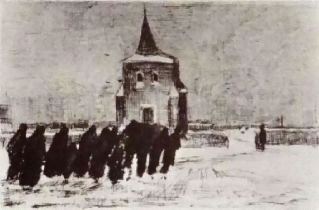 van Gogh Drawings: Funeral In The Snow Near The Old Tower