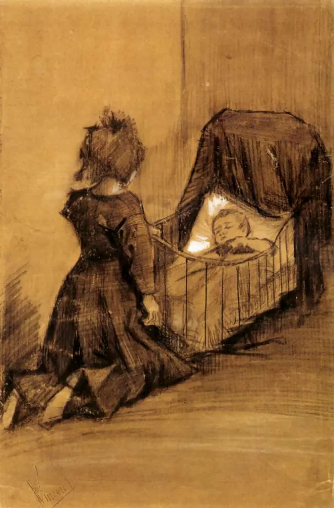 van Gogh Drawings: Girl Kneeling By A Cradle