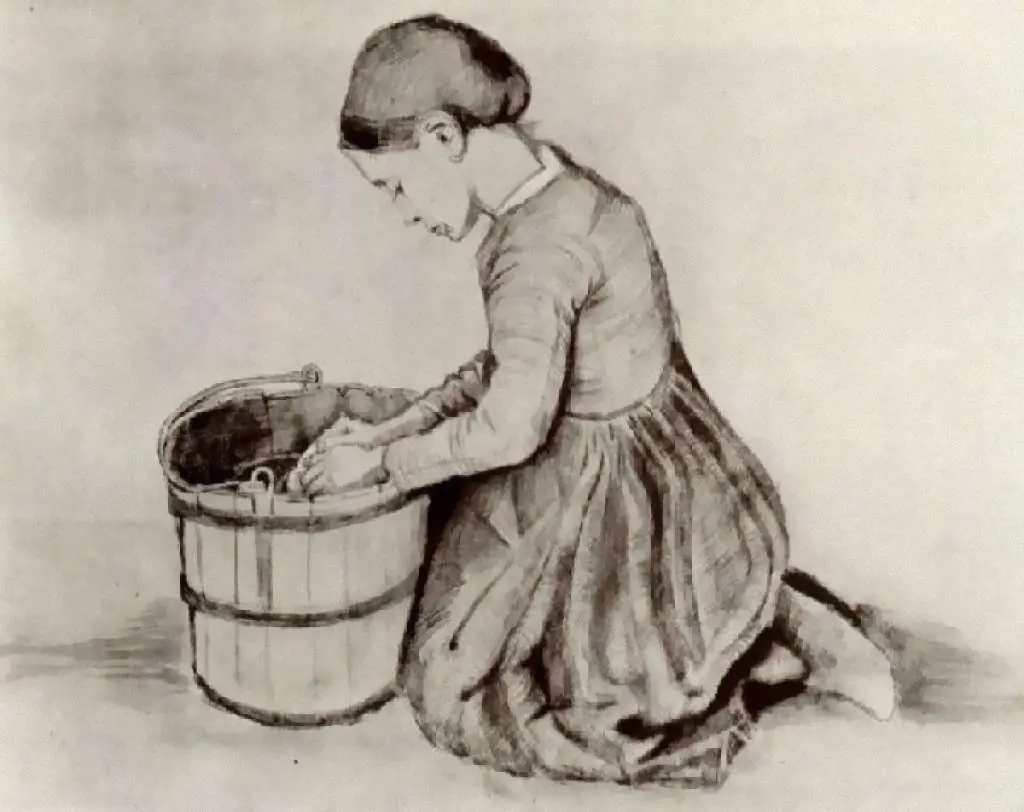 van Gogh Drawings: Girl Kneeling In Front Of A Bucket