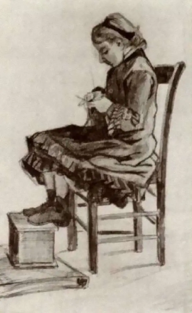 van Gogh Drawings: Girl Sitting Knitting