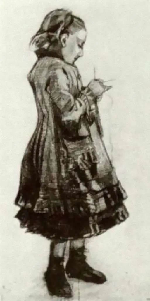 van Gogh Drawings: Girl Standing Knitting
