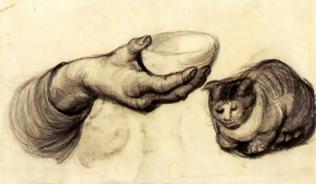 van Gogh Drawings: Hand With Bowl And A Cat