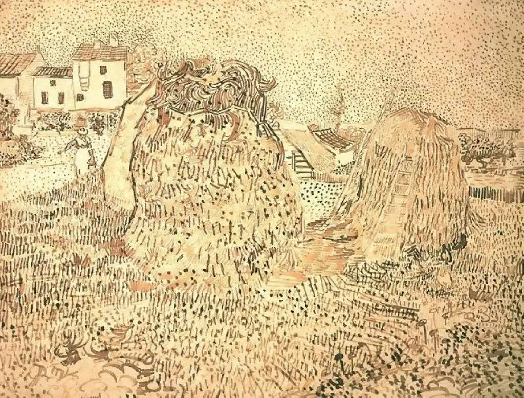 van Gogh Drawings: Haystacks Near A Farm2