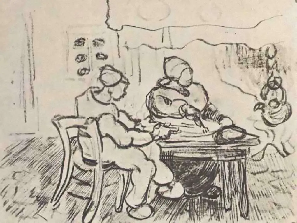 van Gogh Drawings: Interior Of A Farm With Two Figures
