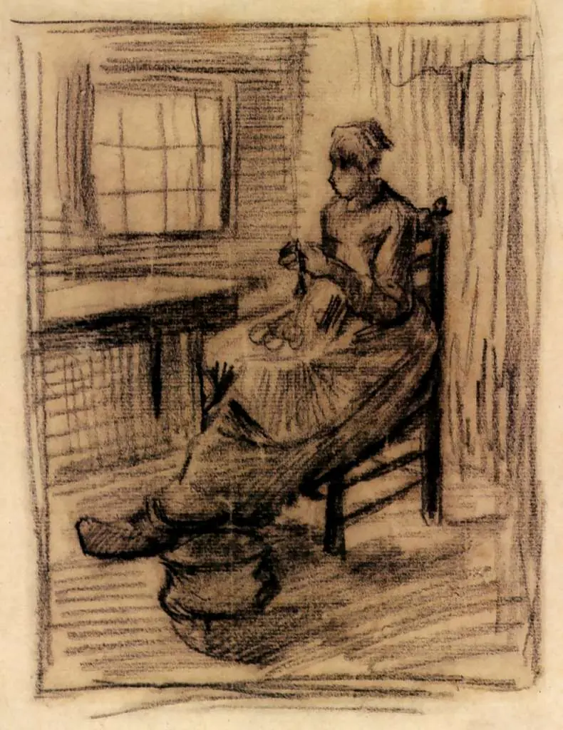 van Gogh Drawings: Interior With Peasant Woman Peeling Potatoes