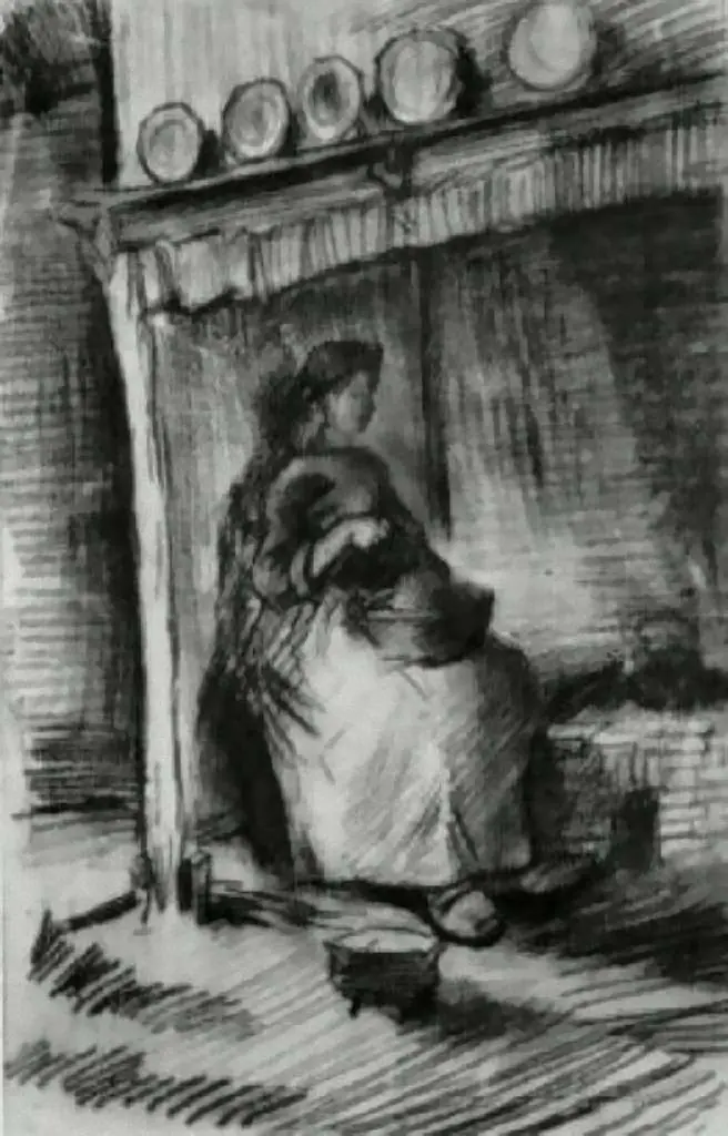 van Gogh Drawings: Interior With Peasant Woman Sitting Near The Fireplace2