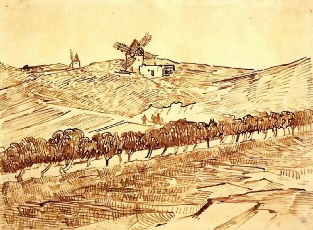 van Gogh Drawings: Landscape With Alphonse Daudets Windmill