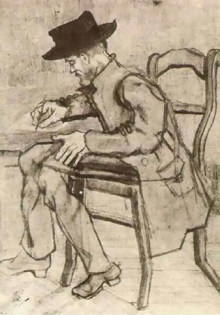 van Gogh Drawings: Man Writing Facing Left