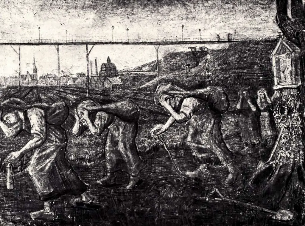 van Gogh Drawings: Miners Women Carrying Sacks The Bearers Of The Burden