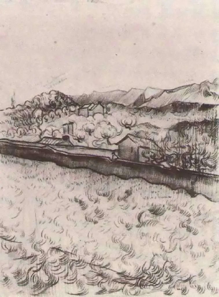 van Gogh Drawings: Mountain Landscape Seen Across The Walls2