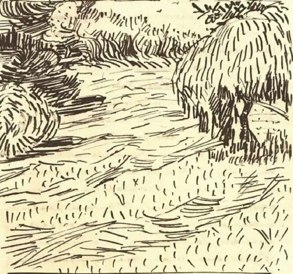 van Gogh Drawings: Newly Mowed Lawn With Weeping Tree