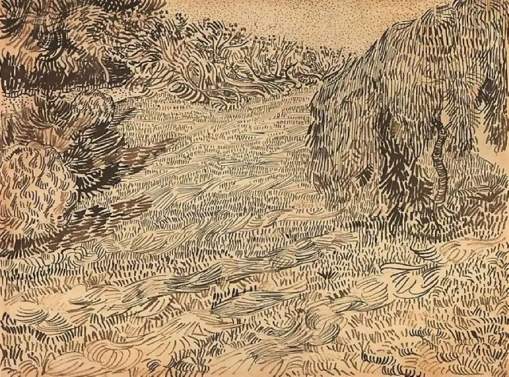 van Gogh Drawings: Newly Mowed Lawn With Weeping Tree2
