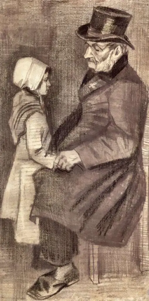 van Gogh Drawings: Orphan Man Sitting With A Girl