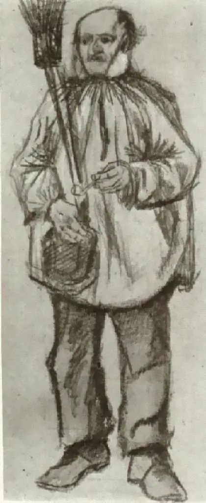 van Gogh Drawings: Orphan Man Wearing A Blouse With Broom And Pipe