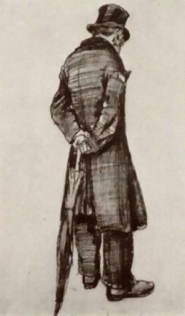 van Gogh Drawings: Orphan Man With Umbrella Seen From The Back
