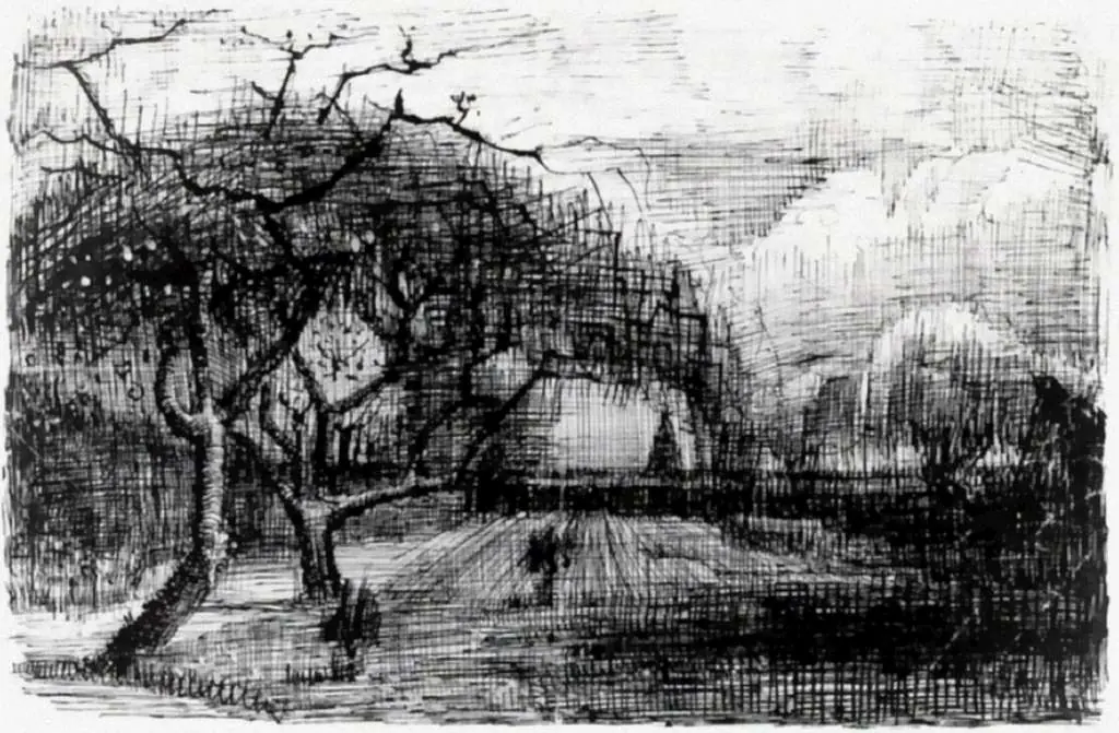 van Gogh Drawings: Parsonage With Flowering Trees