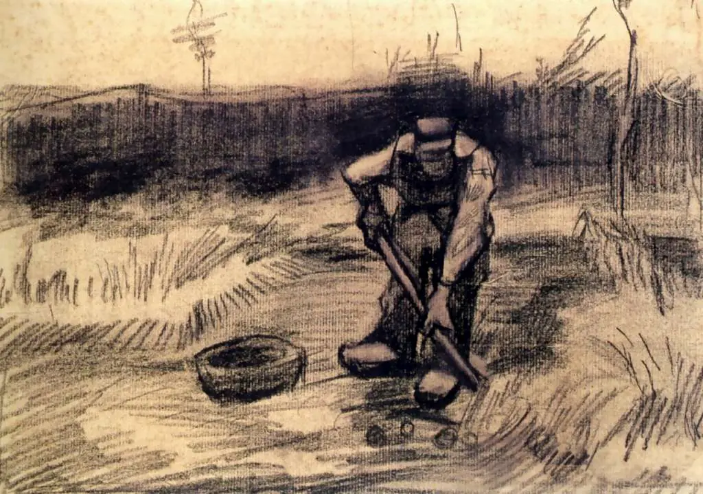 van Gogh Drawings: Peasant Lifting Potatoes