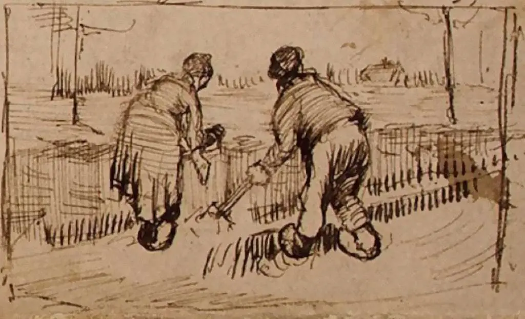 van Gogh Drawings: Peasant Man And Woman Planting Potatoes