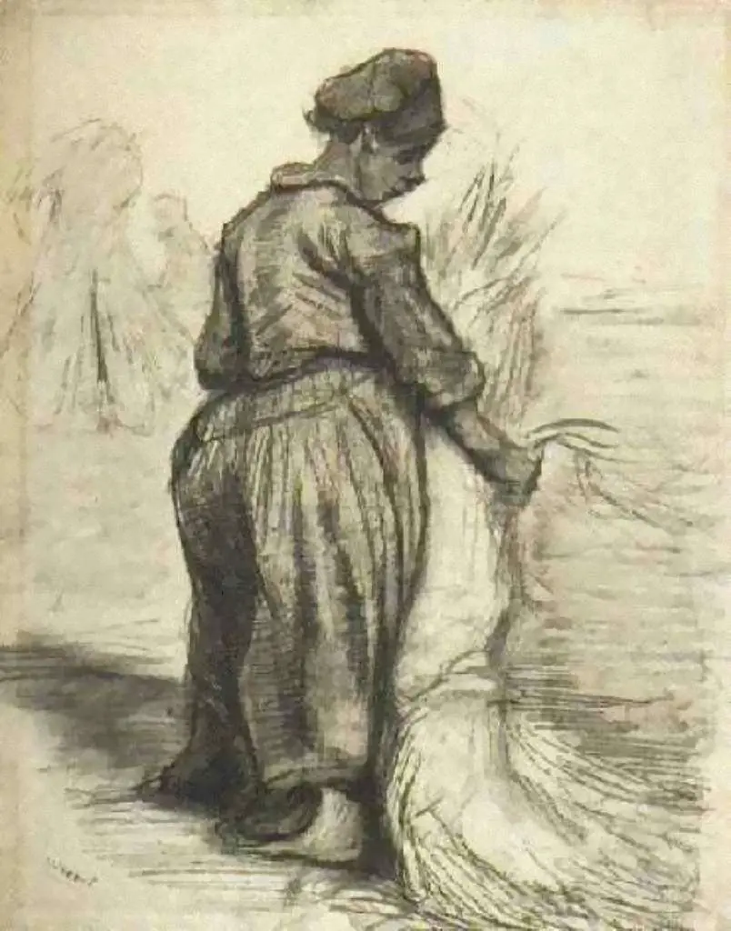 van Gogh Drawings: Peasant Woman Binding A Sheaf Of Grain