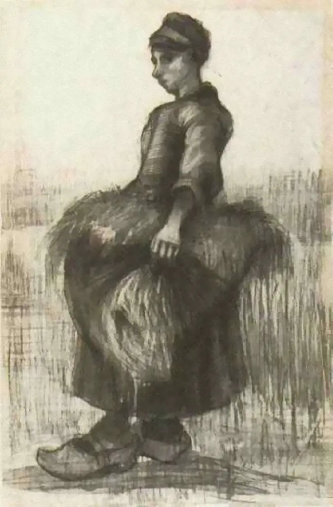 van Gogh Drawings: Peasant Woman Carrying Wheat In Her Apron