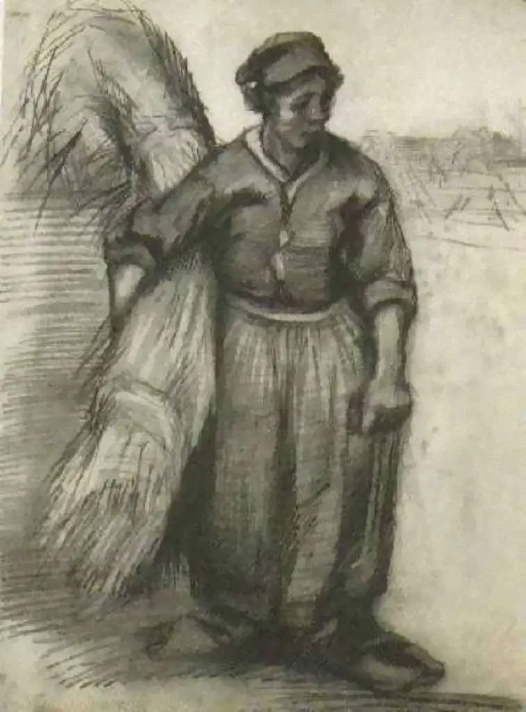 van Gogh Drawings: Peasant Woman Carrying A Sheaf Of Grain