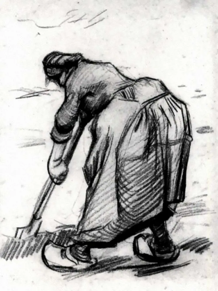 van Gogh Drawings: Peasant Woman Digging Seen From The Side