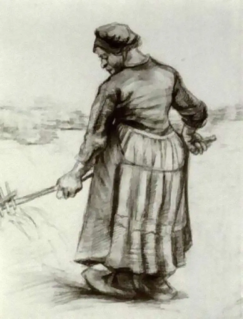van Gogh Drawings: Peasant Woman Pitching Wheat Or Hay