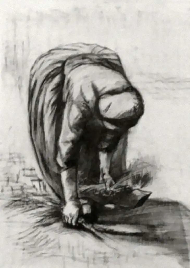 van Gogh Drawings: Peasant Woman Stooping And Gleaning