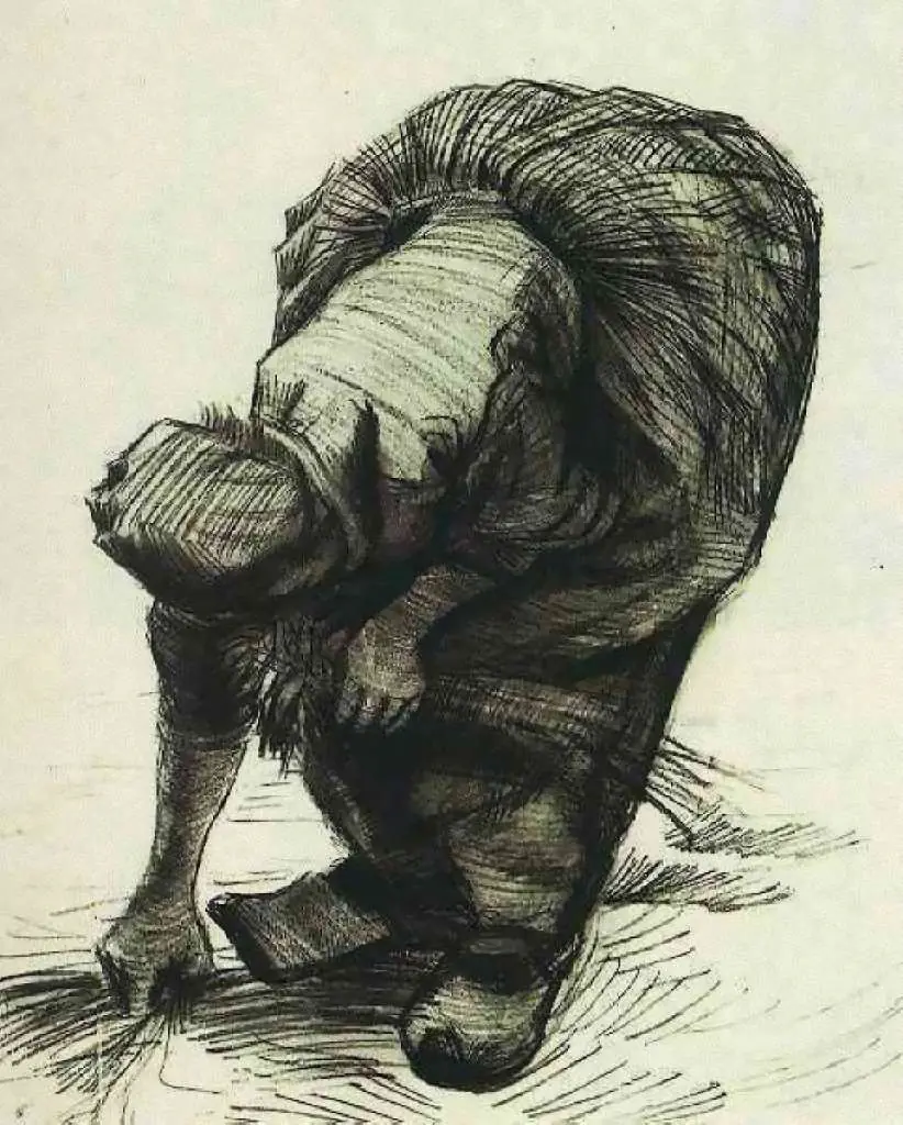 van Gogh Drawings: Peasant Woman Stooping And Gleaning2
