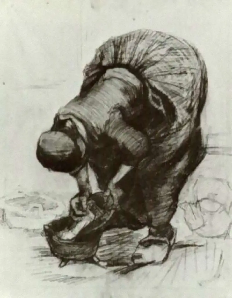 van Gogh Drawings: Peasant Woman At The Washtub