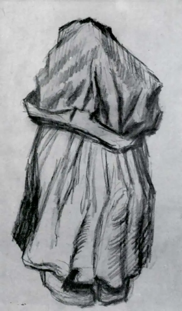 van Gogh Drawings: Peasant Woman With Shawl Over Her Head Seen From The Back