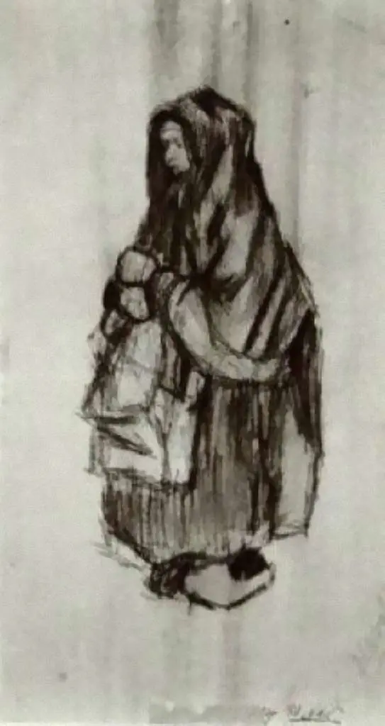 van Gogh Drawings: Peasant Woman With Shawl Over Her Head Seen From The Side2