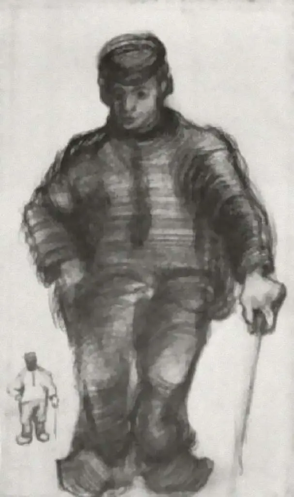 van Gogh Drawings: Peasant With Walking Stick And Little Sketch Of The Same Figure