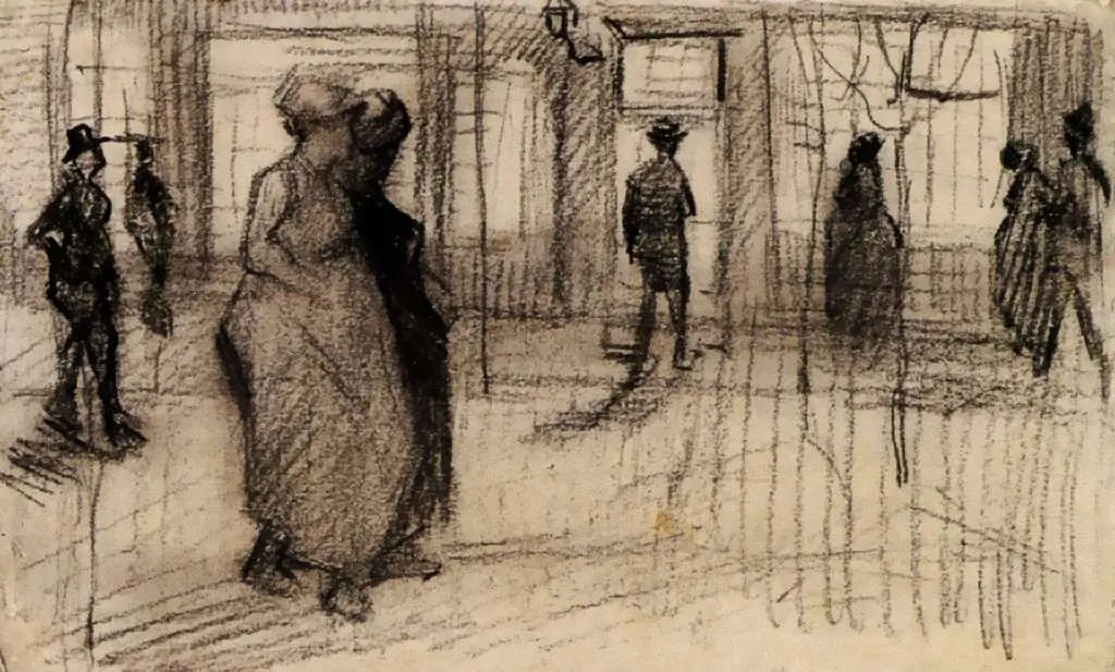 van Gogh Drawings: People Walking On A Street In The Evening