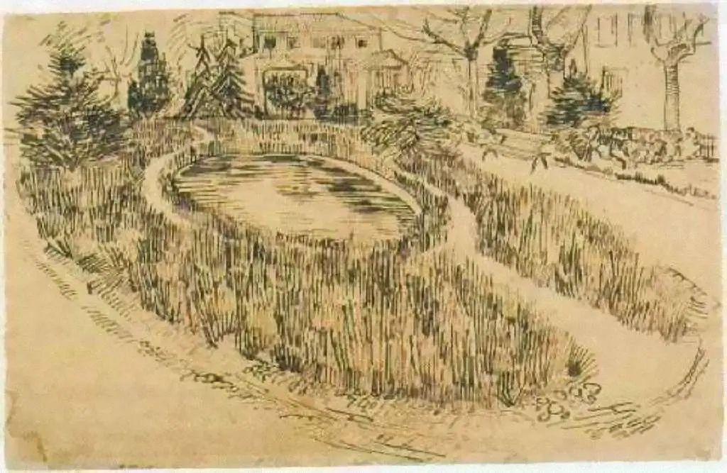 van Gogh Drawings: Public Garden With Vincents House In The Background