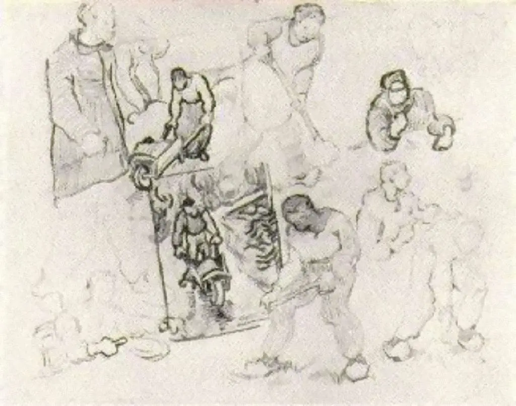 van Gogh Drawings: Sheet With Sketches Of Working People