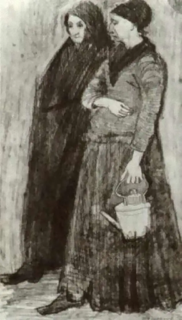 van Gogh Drawings: Sien Pregnant Walking With Older Woman