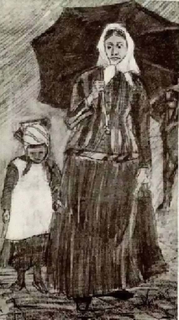 van Gogh Drawings: Sien Under Umbrella With Girl