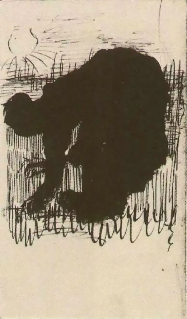 van Gogh Drawings: Silhouette Of A Peasant Woman Digging Carrots