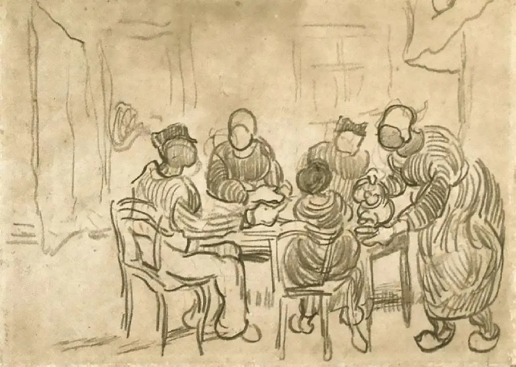 van Gogh Drawings: Sketch Of The Painting The Potato Eaters