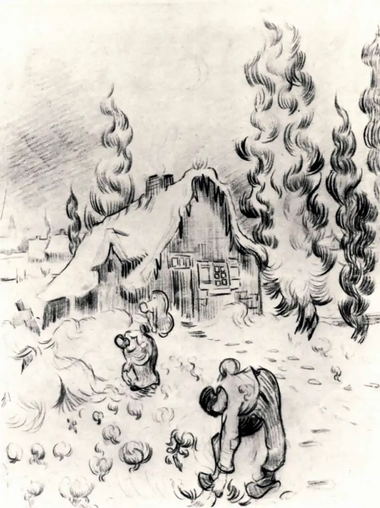 van Gogh Drawings: Snowy Landscape With Stooping Woman