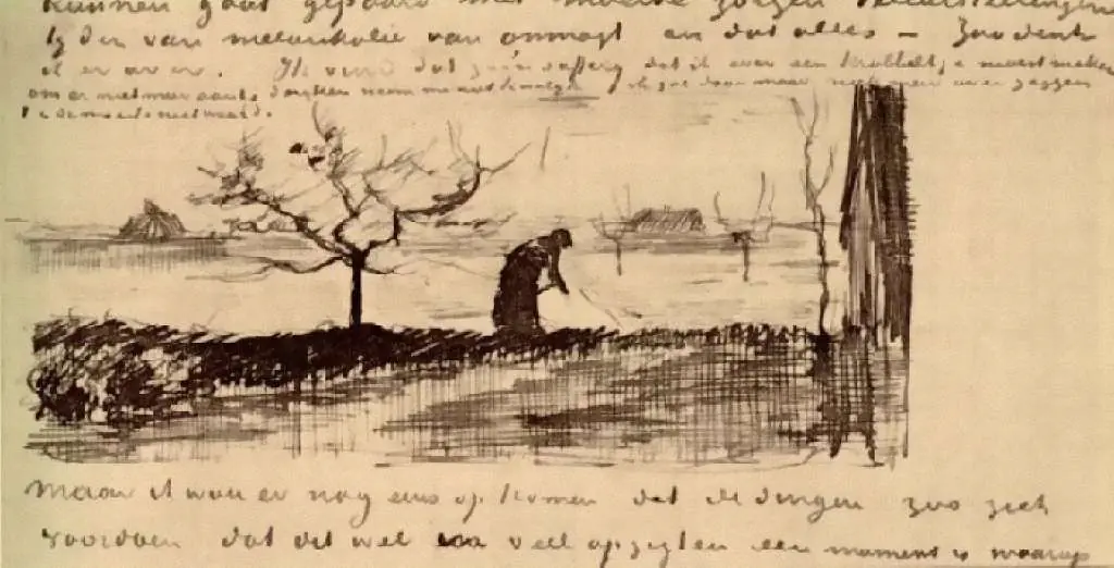van Gogh Drawings: Stooping Woman In Landscape
