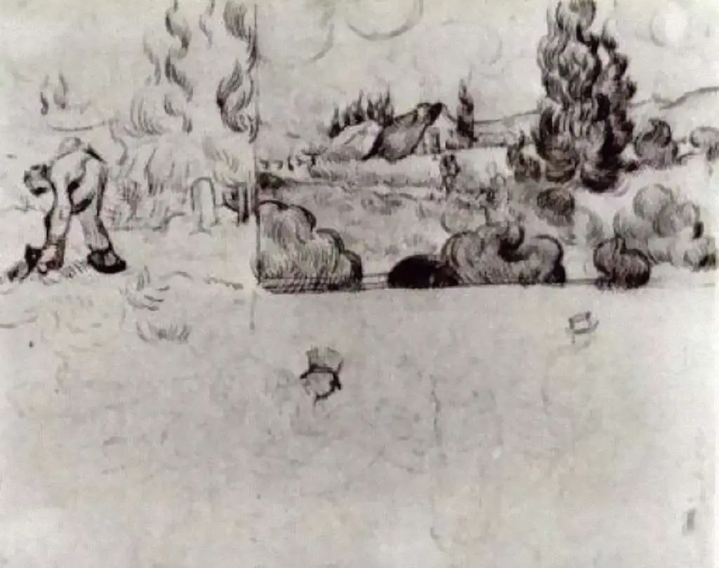 van Gogh Drawings: Studies Of A Man Digging And A Landscape With Cypresses