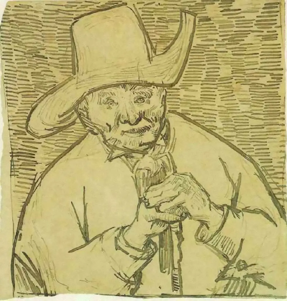 van Gogh Drawings: The Old Peasant Patience Escalier With Walking Stick Half-figure