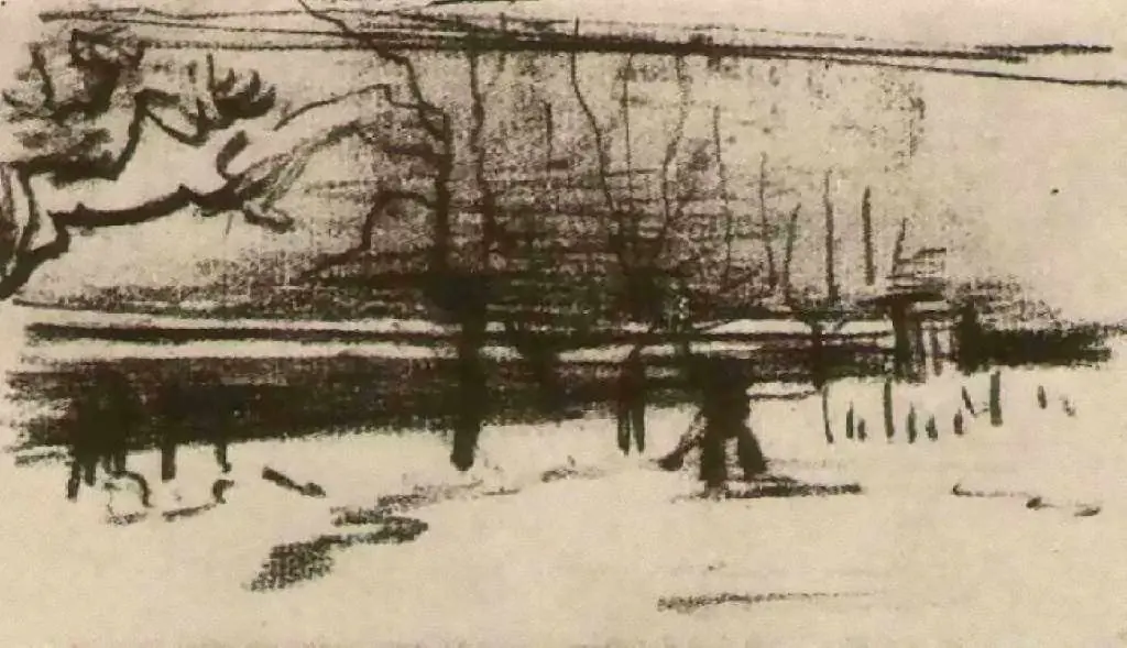 van Gogh Drawings: The Parsonage Garden In The Snow